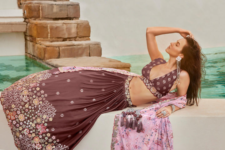 Burgundy Georgette Cocktail Wear Lehenga Choli - Fashion Nation
