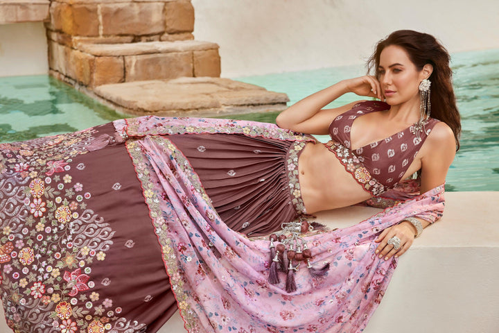 Burgundy Georgette Cocktail Wear Lehenga Choli - Fashion Nation