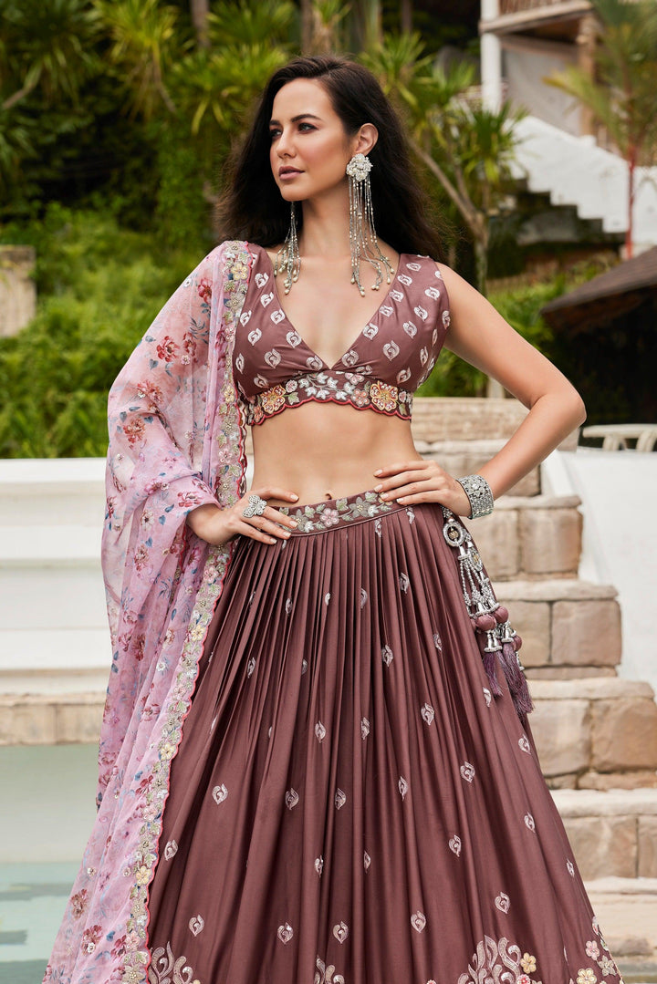 Burgundy Georgette Cocktail Wear Lehenga Choli - Fashion Nation