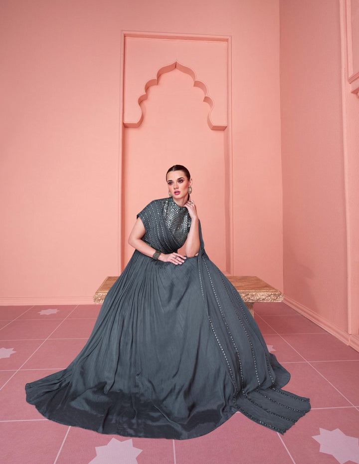 Wedding Special Grey Georgette Ready To Wear Gown - Fashion Nation