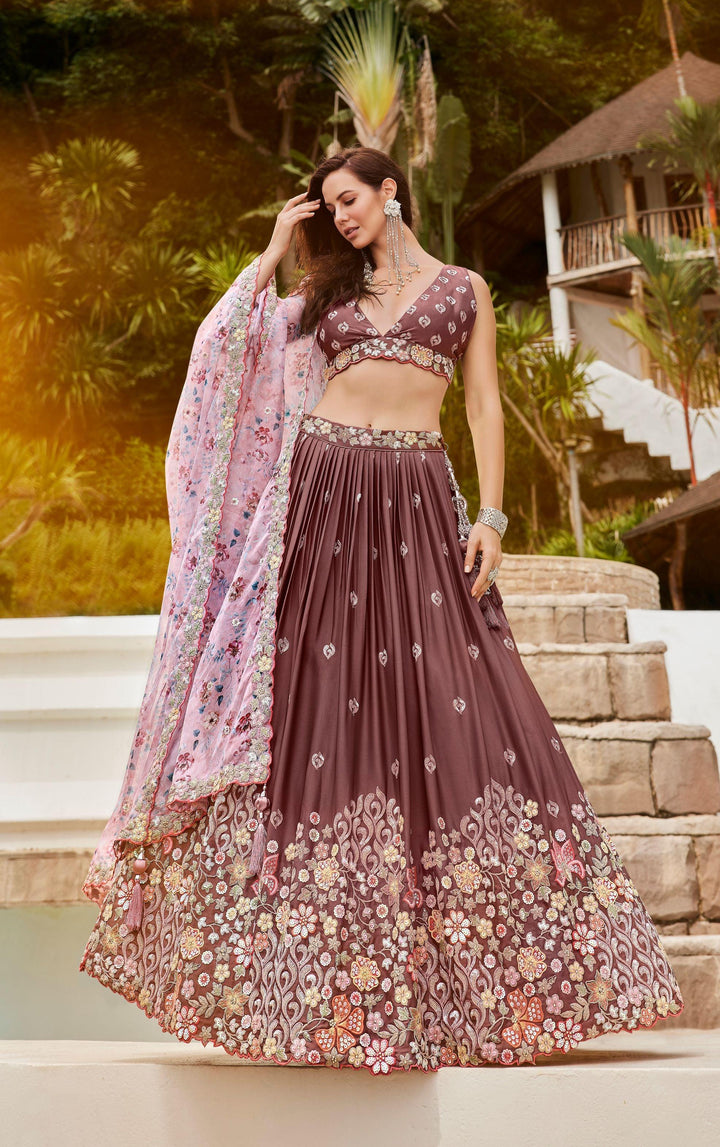 Burgundy Georgette Cocktail Wear Lehenga Choli - Fashion Nation