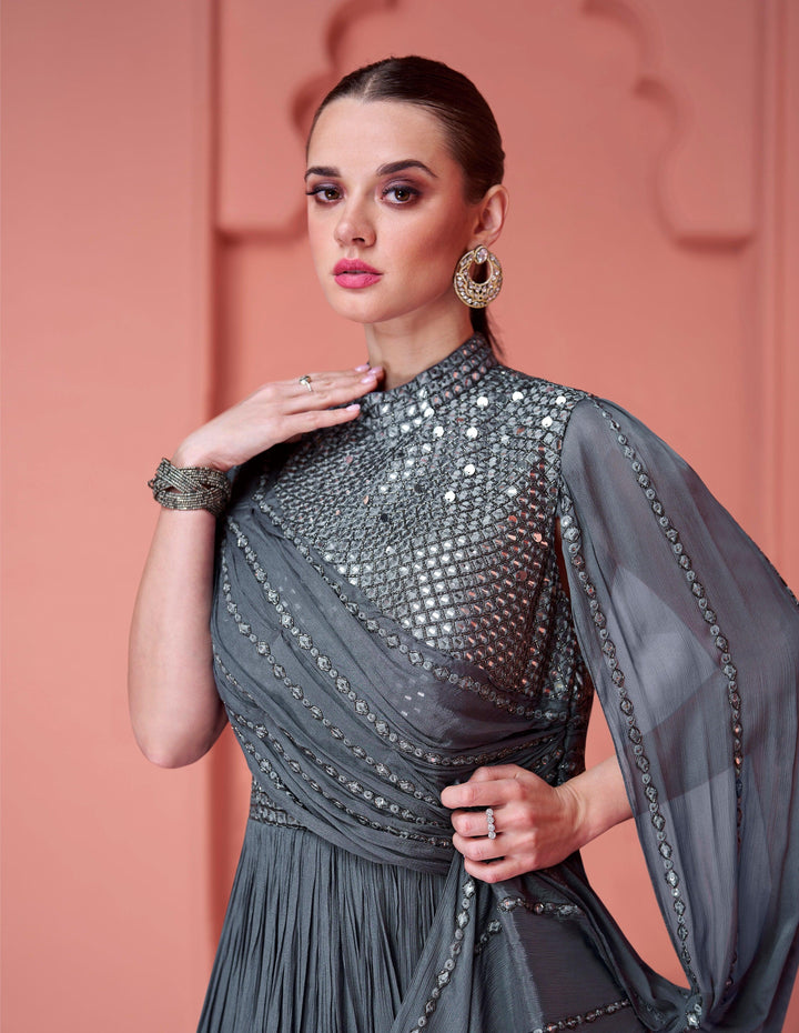 Wedding Special Grey Georgette Ready To Wear Gown - Fashion Nation