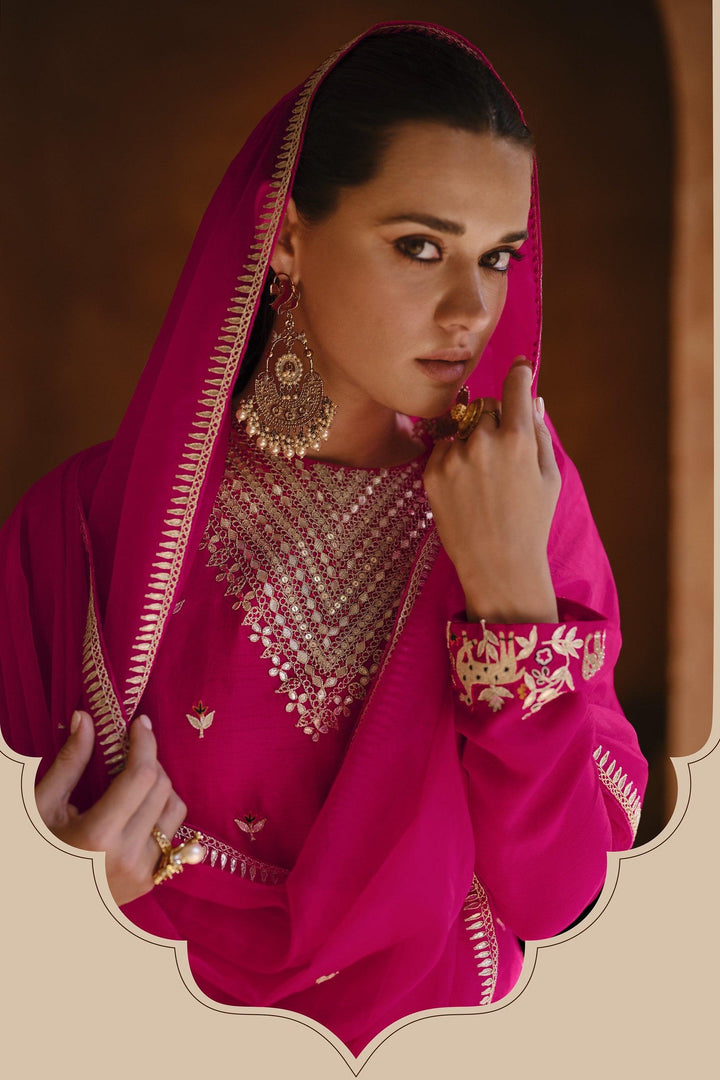 Partywear Pink Georgette Marriage Function Pants Kurta Suit - Fashion Nation