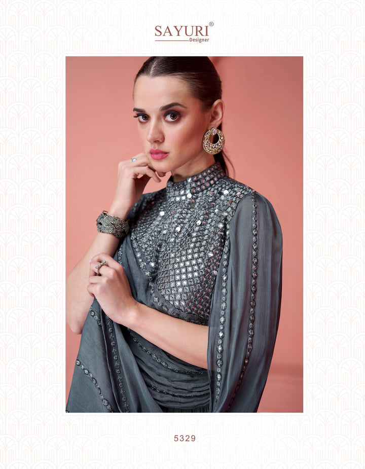 Wedding Special Grey Georgette Ready To Wear Gown - Fashion Nation