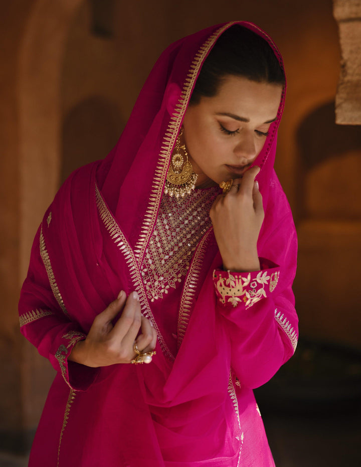 Partywear Pink Georgette Marriage Function Pants Kurta Suit - Fashion Nation