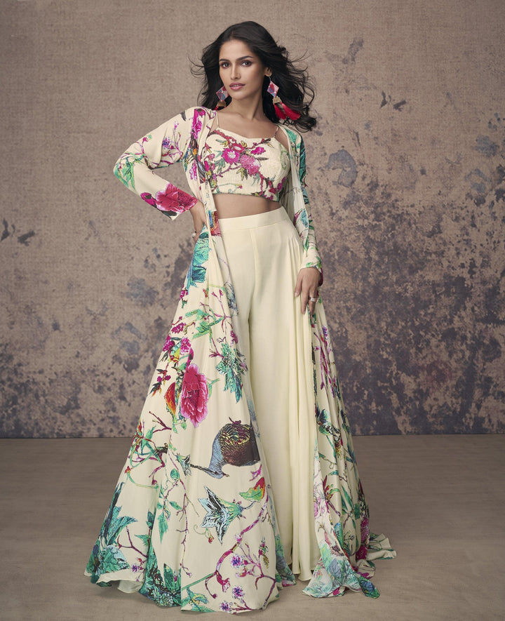 Crepe Fusion Crop Top Shrug Set | Afternoon Partywear - Fashion Nation