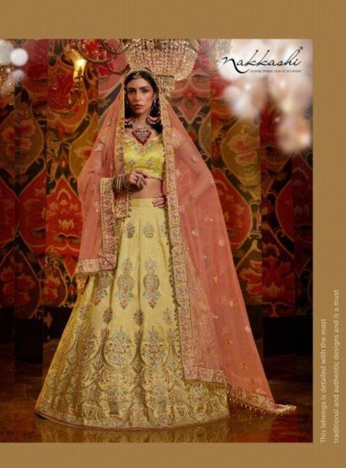 Haldi Party Special Nakkashi Yellow Raw Silk Lehenga Choli - Fashion Nation